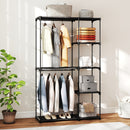 Armadio Guardaroba Portatile con 2 Aste e 6 Ripiani 111x43x185 cm in Tessuto Plastica e Acciaio Nero      