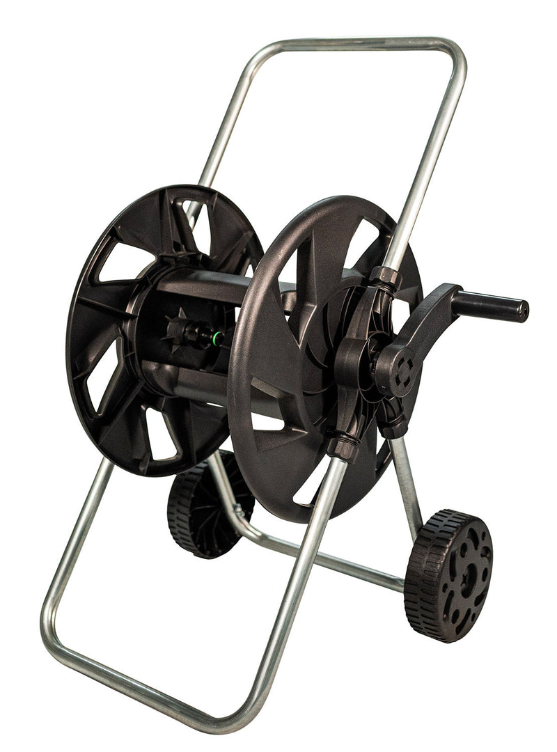 Carrello Avvolgitubo Manuale in Acciaio con Tubo 25 mt e Accessori Agrati Nero