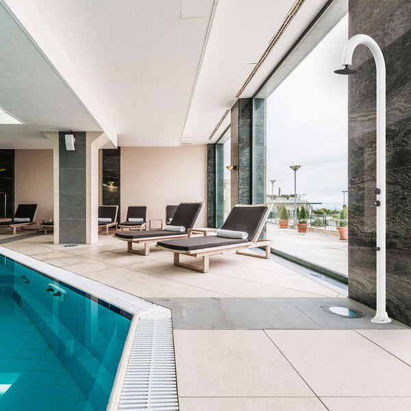 Doccia da Giardino ad Acqua Fredda in Alluminio con Timer e Lavapiedi Sined Luna Bianco prezzo