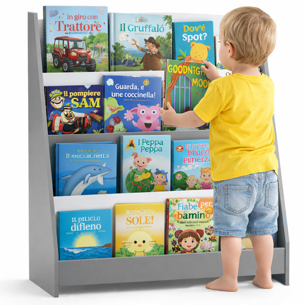 Libreria Montessoriana per Bambini 80x30x88 cm Scaffale in Legno Grigio sconto