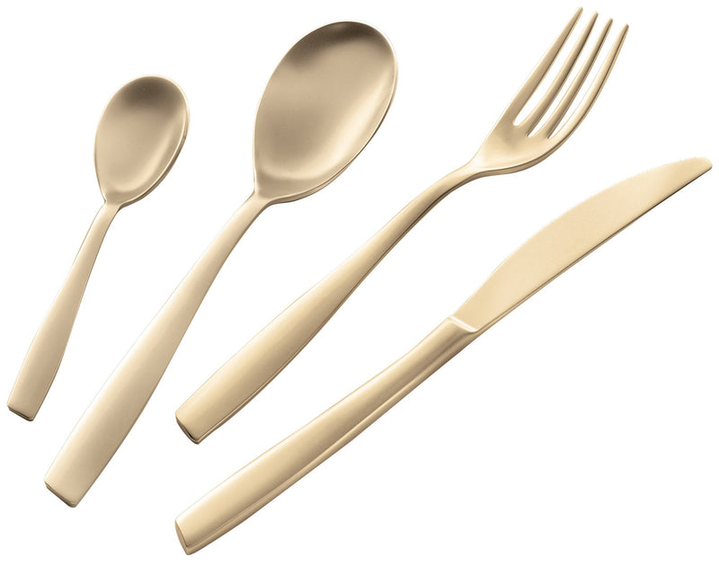 Servizio Set di Posate 24 Pezzi in Acciaio 18/10 Sabbiato PVD Eme Eleven Sabbiato Champagne