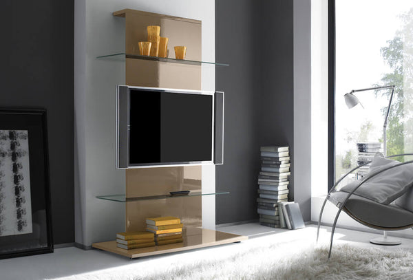 Meuble TV Tower 2 étagères en verre 104x50x169cm TFT Primo Beige Brillant prezzo