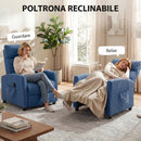 Poltrona Massaggiante e Reclinabile a 160° con Poggiapiedi e Telecomando, 66x91x108 cm, in Ciniglia Blu Scuro      