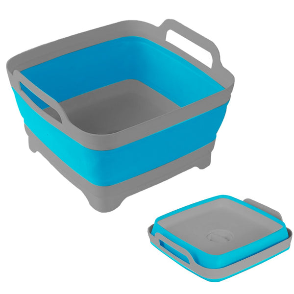 sconto Plateau Lavabo Multifonctions Pliable 30,5x30 cm 9 Litres avec Bouchon de Vidange Silicone Bleu
