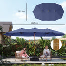 Ombrellone Doppio 467x281x238 cm a 12 Stecche con Manovella Base a Croce e Sacchi di Sabbia Blu Scuro      