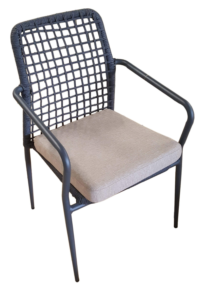 Sedia da Giardino in Alluminio e Corda con Cuscino Vorghini Pisa Grigio Scuro