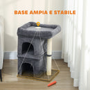 Albero Tiragraffi per Gatti Fino a 7 kg con 2 Casette e Lettino Palo in Sisal e Rivestimento Peluche Grigio Scuro      