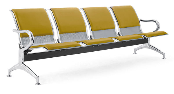 acquista Banc de salle d'attente pour bureau 4 places avec coussin en acier et simili cuir argent/moutarde