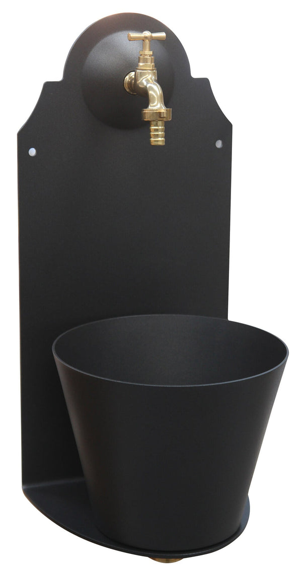 Fontana a Parete da Giardino con Rubinetto in Acciaio e Alluminio Elba Nero Antracite sconto