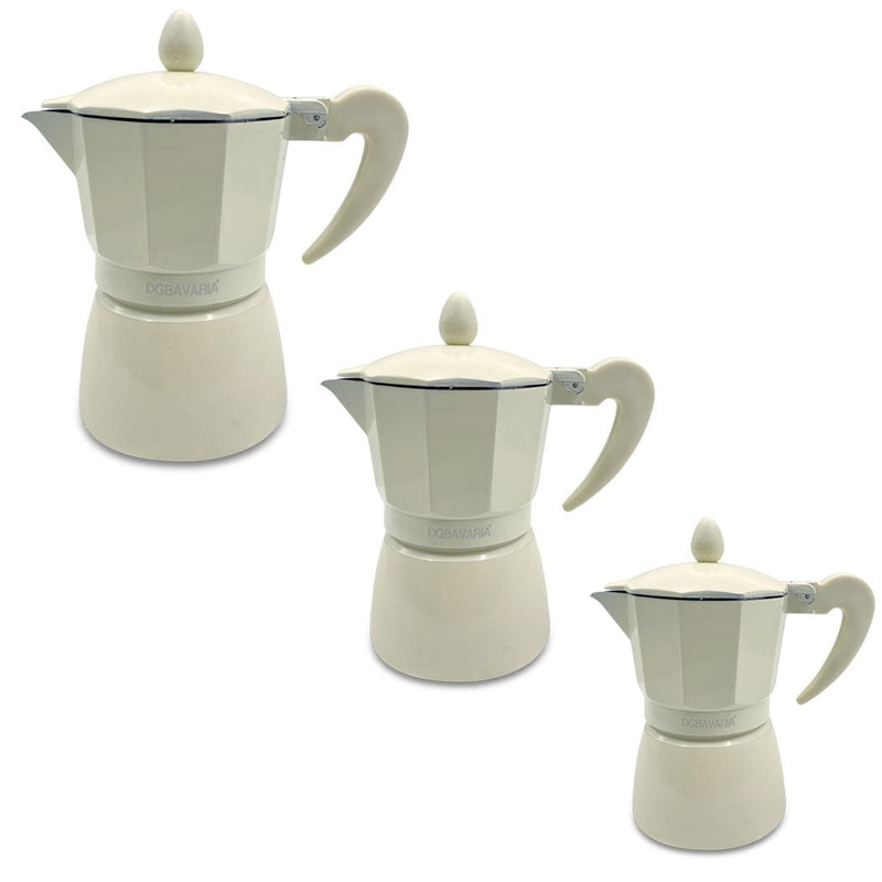 Set 3 Caffettiere in alluminio 1-3-6 tazze con manico soft touch Beige