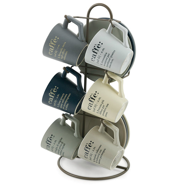 online Set de 6 tasses à café avec soucoupe Ø6x6 cm en grès VdE Tivoli 1996 avec support