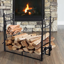 Portalegna per Camino 84x33x76 cm con Accessori in Metallo Nero