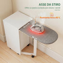 Mobile da Stiro Pieghevole 128x43x83 cm a Ruote con Mensola Regolabile e Chiusura Morbida in Legno e Tessuto Bianco      