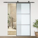 Kit Porta Scorrevole 200x40x0,6 cm con Binari Fermi e Guide in Acciaio Nero  