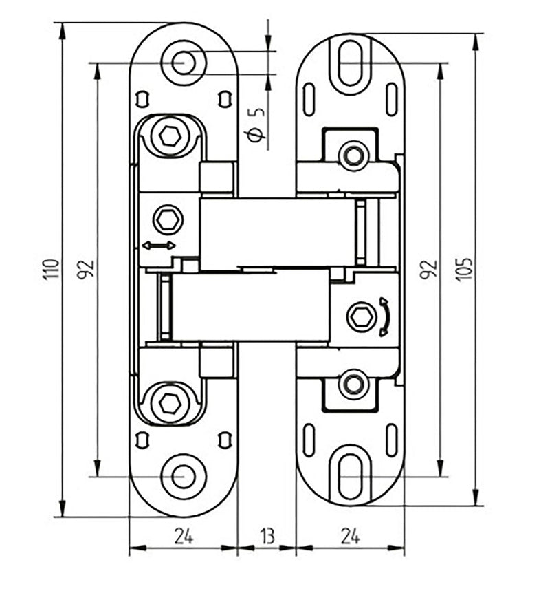Cerniere a Scomparsa per Porte di Passaggio Carico di 40 Kg Apertura 180º Zama 2 Pezzi Emuca