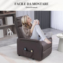 Poltrona Alzapersona Reclinabile 1 Motore con 8 Punti Massaggio 67x89x102 cm Riscaldamento e 2 Telecomandi Marrone