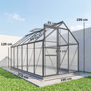 Serra da Giardino 7,1 m² 190x375x199 cm in Policarbonato con Telaio in Lega di Alluminio Grondaie Finestre Apribili e Porta Scorrevole      