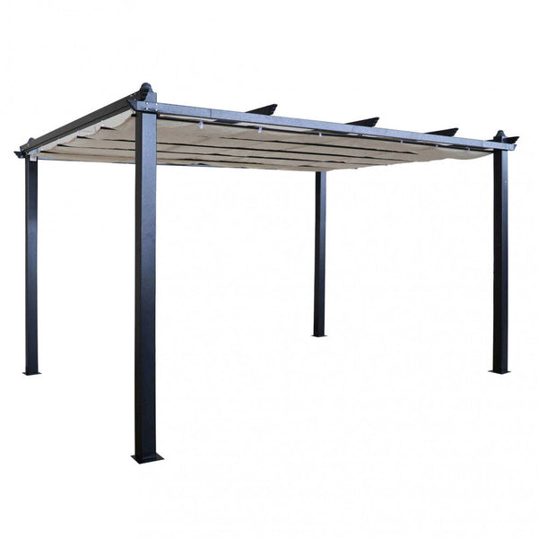 online Pergola de Jardin 3x4m en Aluminium Anthracite et Toile Beige