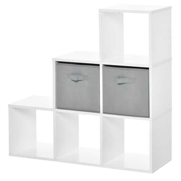 online Bibliothèque 2 Tiroirs 6 Étagères 89,8x30x89,8 cm Blanc et Gris