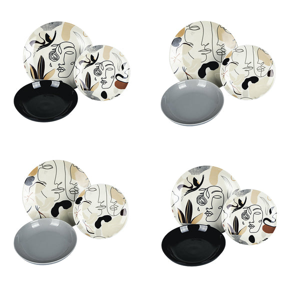 sconto VdE Tivoli 1996 Service de table en porcelaine face à gris 12 pièces