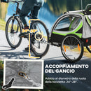 Rimorchio Bici per Bambini e Passeggino 2 in 1 con Cintura Tasche e Bandierina Verde      