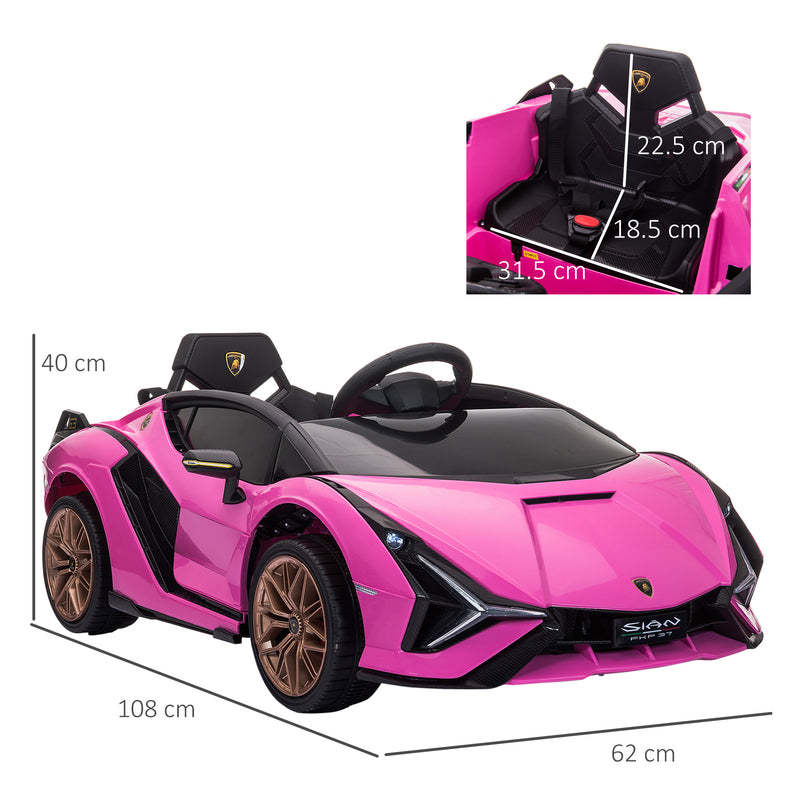 Macchina Elettrica per Bambini 12V con Licenza Lamborghini Sian FKP 37 Rosa
