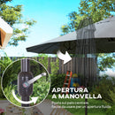 Ombrellone Doppio a 12 Stecche 455x265x238 cm con Base a Croce e Manovella in Acciaio e Poliestere Grigio      