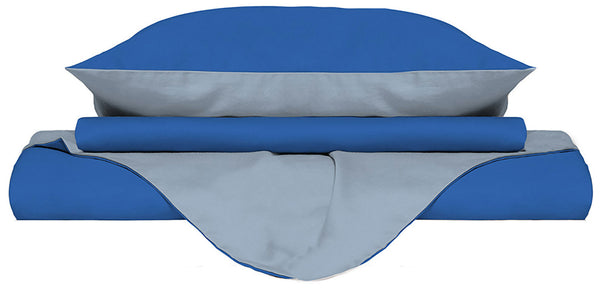 Housse de couette avec sac et taies d'oreiller double face Royal/Bleu sconto