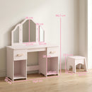 Toeletta per Bambini 3+ Anni 79,5x33x90,7 cm con Sgabello Specchi Cassetti e Armadietti in MDF Rosa      