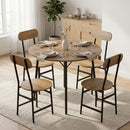 Set Pranzo 5 Pezzi Tavolo Ø100x77 cm e 4 Sedie 42x52x88 cm con Gambe Metallo Color Legno      