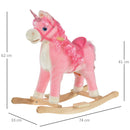 Cavallo a Dondolo Unicorno per Bambini in Legno e Peluche Unicorno Rosa