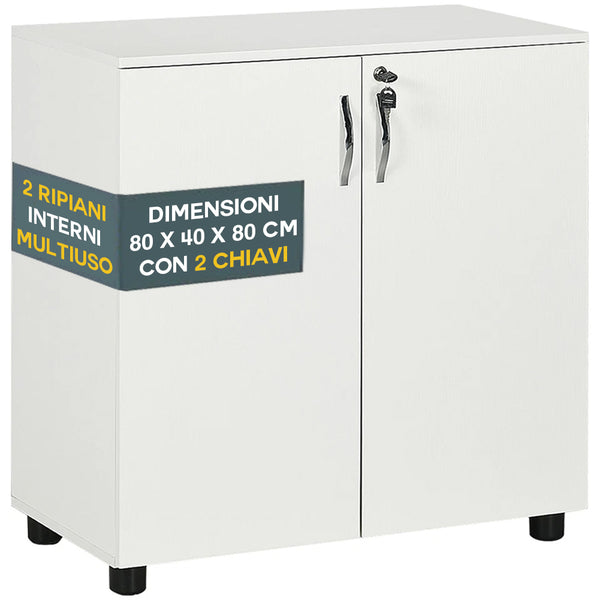 Mobile Ufficio Armadietto Porta Documenti Multiuso 80x40x80 cm con Serratura Bianco sconto