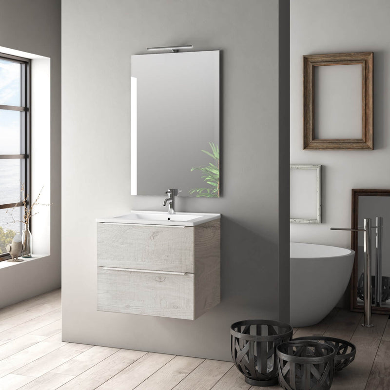 Mobile da Bagno Sospeso con Lavabo Specchio e Lampada a LED TFT Luna Rovere Naturale