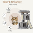 Albero Tiragraffi con Lettino e 2 Casette 59x39x83 cm Pali in Sisal Grigio