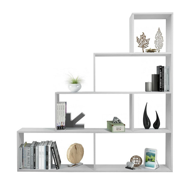 Libreria a scala 145x145x29 cm in legno bianco opaco
