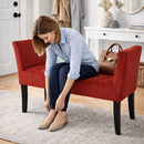 Panca Fondoletto Ingresso 111x40x60 cm con Piedi in Legno e Rivestimento Velluto Bordeaux     