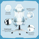 Sedia da Gaming Reclinabile 135° con Poggiatesta e Supporto Lombare 67x60x120-128 cm in Similpelle Azzurro