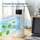 Ventilatore da Tavolo 16,8x16x41 cm con Nebulizzazione Telecomando Luci LED 3 Velocità Timer 10H Bianco      