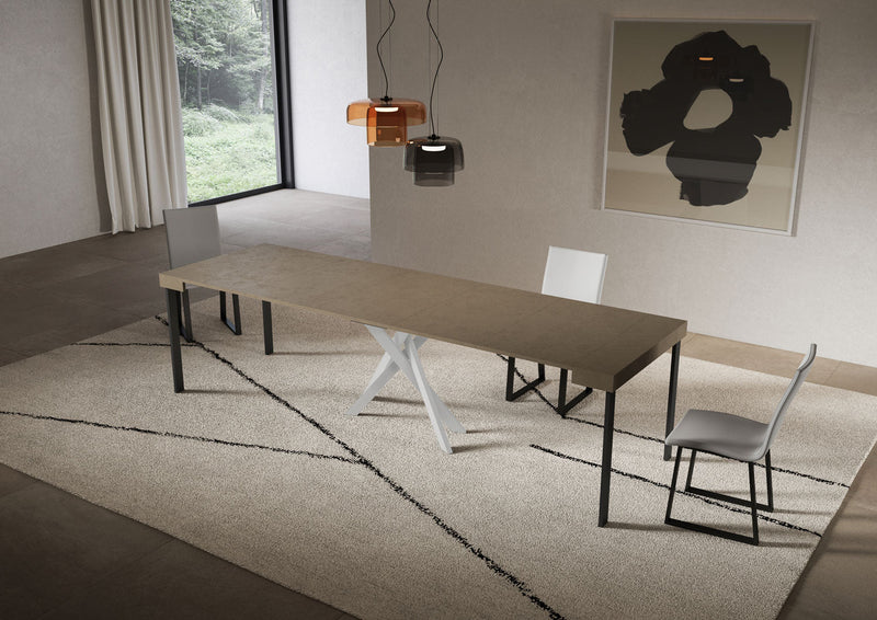 Consolle Allungabile 90-300x40x77 cm Saki Tortora Gambe Bianche 