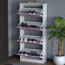 Scarpiera 4 Ante con Maniglia 63x24x150 cm Ripiani Doppia Profondità in MDF Bianco e Rosa 