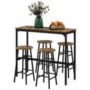 Set Tavolo Alto Rettangolare con Sgabelli in MDF e Acciaio Nero e Marrone