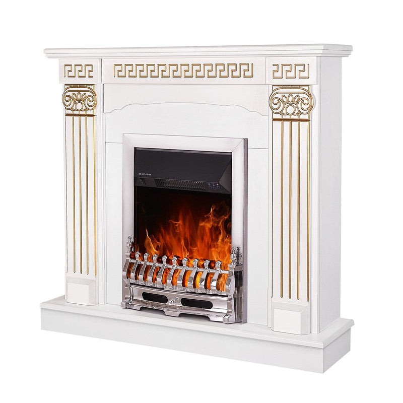 Camino Elettrico da Pavimento 102x110x30 cm Effetto Fiamma 2000W Calisto & Galileo Silver Bianco