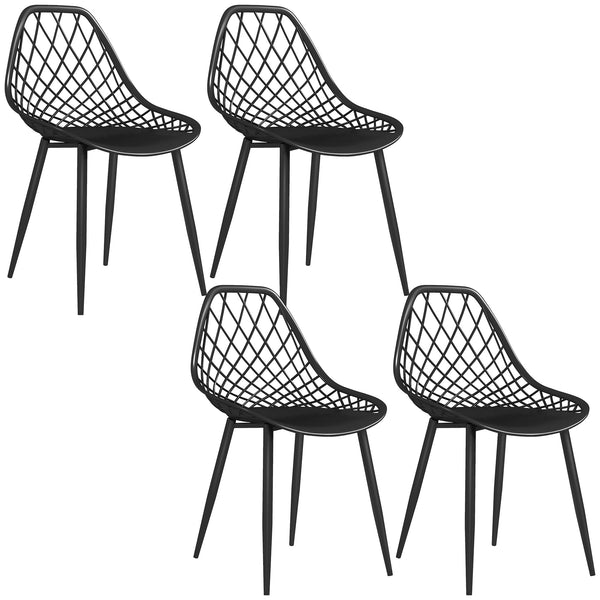 Set 4 Sedie da Pranzo Design Moderno con Schienale Traforato in Plastica Nero sconto