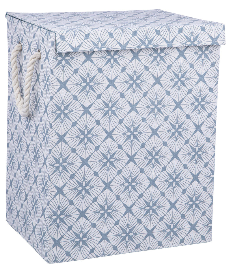 Cesto Portabiancheria Pieghevole con Manici 50x30x40 cm in Poliestere Azzurro e Bianco