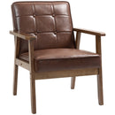 Poltrona Salotto Imbottita 64x66x80 cm con Schienale Trapuntato e Braccioli in Pelle PU e Legno di Caucciù Marrone      