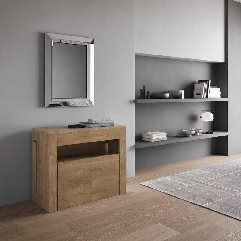 Consolle Tavolo Allungabile 90-302x42x75 cm Evolve Quercia Natura con Panca Inferiore 