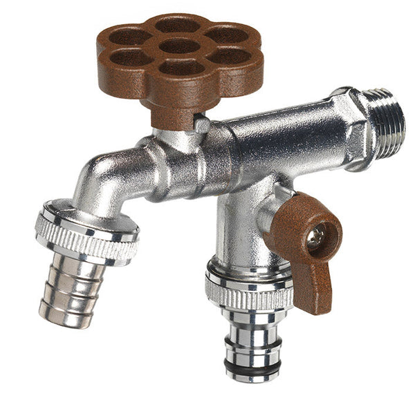 acquista Robinet à bille double pour fontaine de jardin avec fleur et levier coloré Belfer RUB/030 Rouille