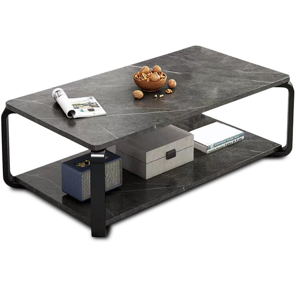 Tavolino Basso da Caffè a 2 Livelli Design Luxury Effetto Marmo Nero e Grigio prezzo