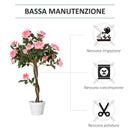 Pianta Finta di Rosa da 21 Fiori Ø18x90 cm con Vaso Riempito in Cemento e Muschio Rosa      