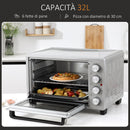 Forno Elettrico da 32L Regolazione Temperatura e Timer 3 Modalità di Cottura e Accessori Argento      